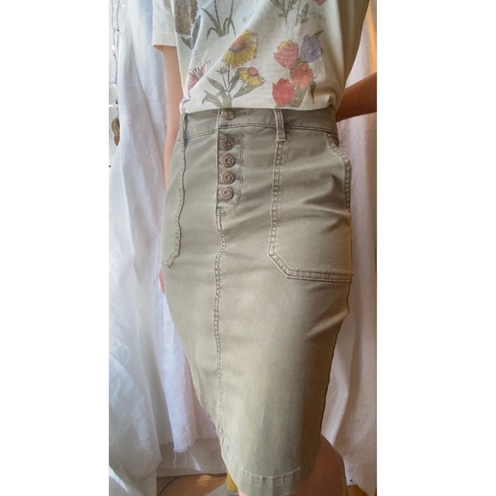 KENSIE Army Green Denim Fitted Pencil Skirt
